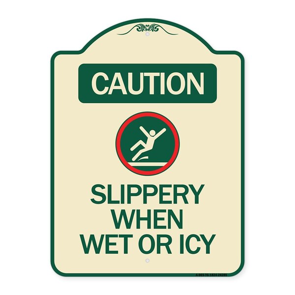 Caution Slippery When Wet or Icy W/ Graphic Heavy-Gauge Aluminum Sign, 24" H, TG-1824-24285